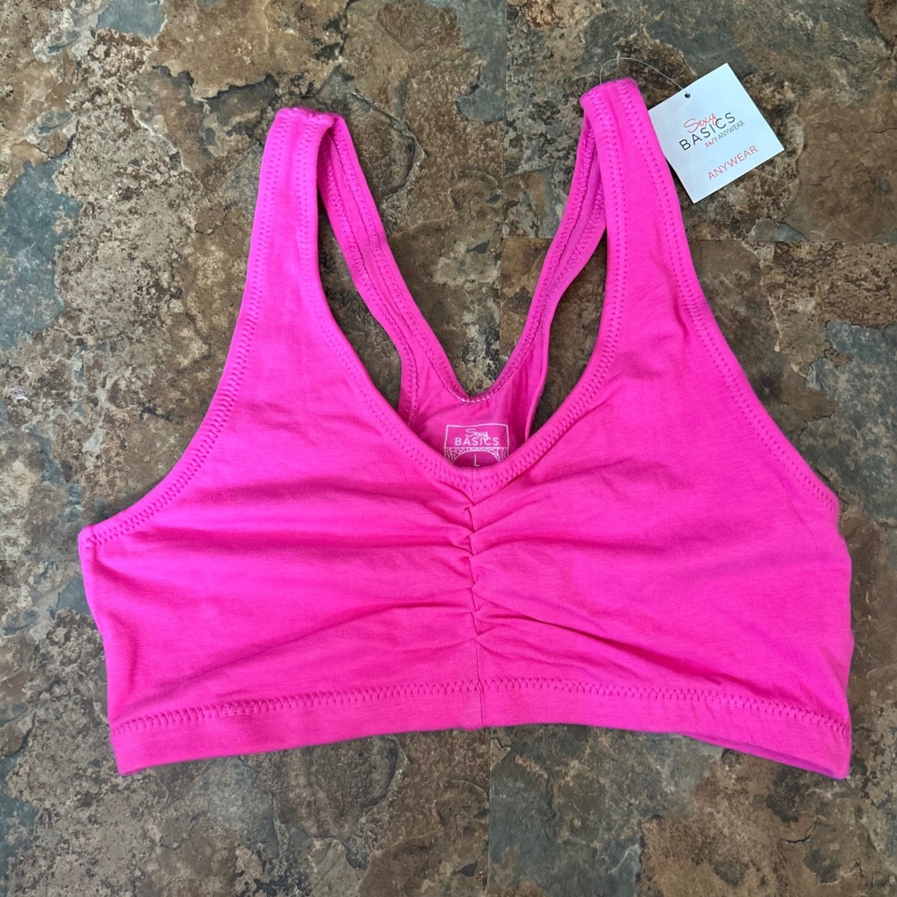 Sexy Basics Wireless Unlined Sports Bra Womens Size Large Pink Wirefree Unpadded